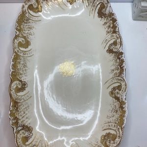 c1900 AK VF LIMOGES A. KLINGENBERG White GOLD ENCRUSTED DISH TRAY BOWL GARLAND